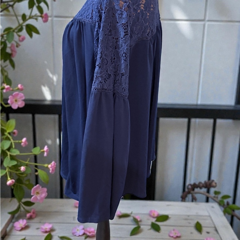 Lane Bryant Deep Blue Lace Detail Blouse - Picture 2 of 6